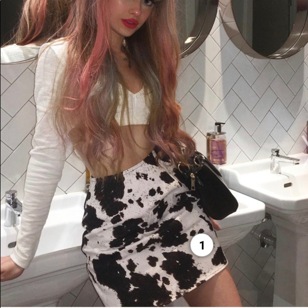 Motel Mini Cow Print Skirt NWT